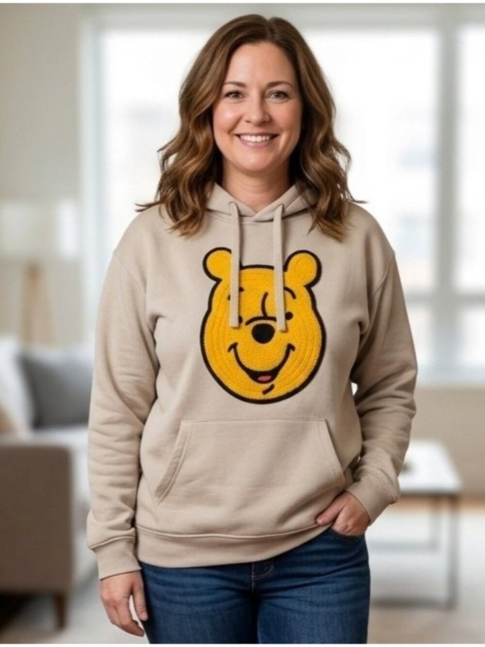 Disney Winnie The Pooh Embroidered Pullover Hoodie Women's Size L